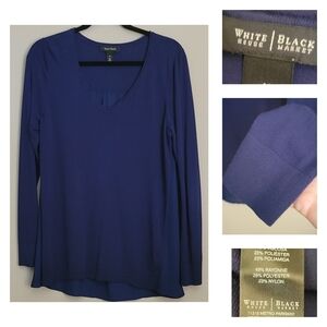 ⚪️⚫️ White House Black Market Blue Long Sleeve Blouse EUC